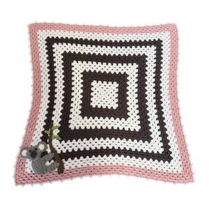 Crochet Baby Blanket Koala 30x30” Pink White Brown Square